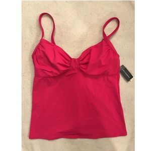 Lands End 4 Tankini Top Deep Pink Shirred Bra